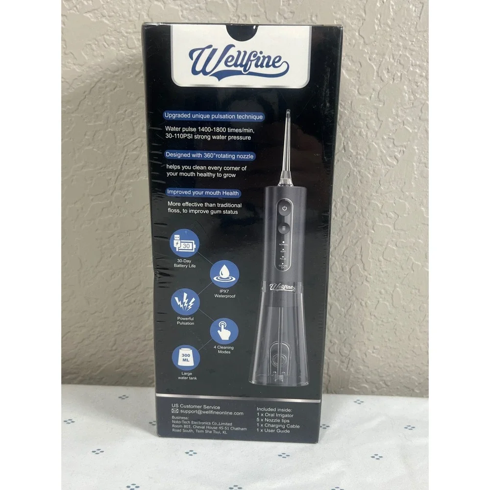 Wellfine Smart Oral Irrigator Water Dental Flosser Black‎ 300ML 4 Modes 5 Tips